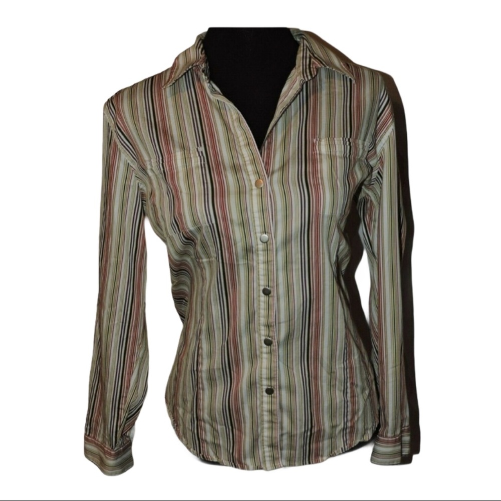 Chico’s size 2 Striped Button Down Shirt Large 12